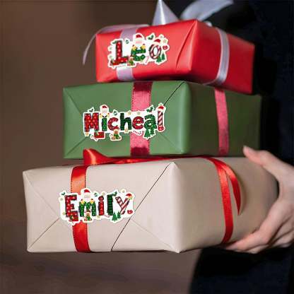 Personalized Waterproof Santa Claus and Elk Design Name Sticker Labels for Christmas Decoration
