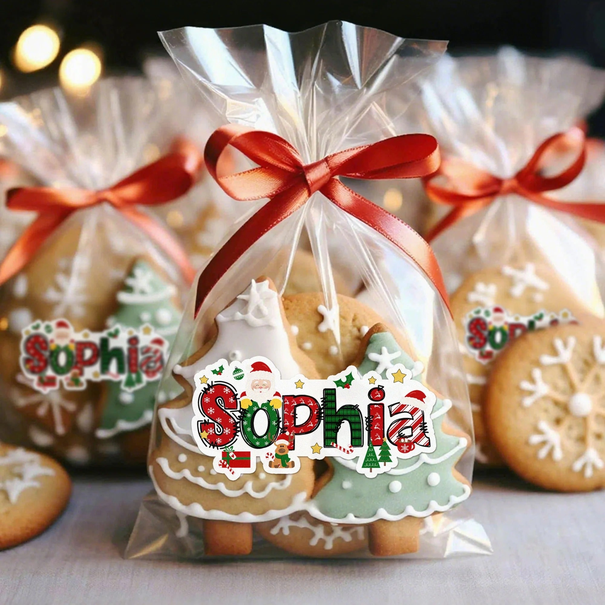 Personalized Waterproof Santa Claus and Elk Design Name Sticker Labels for Christmas Decoration