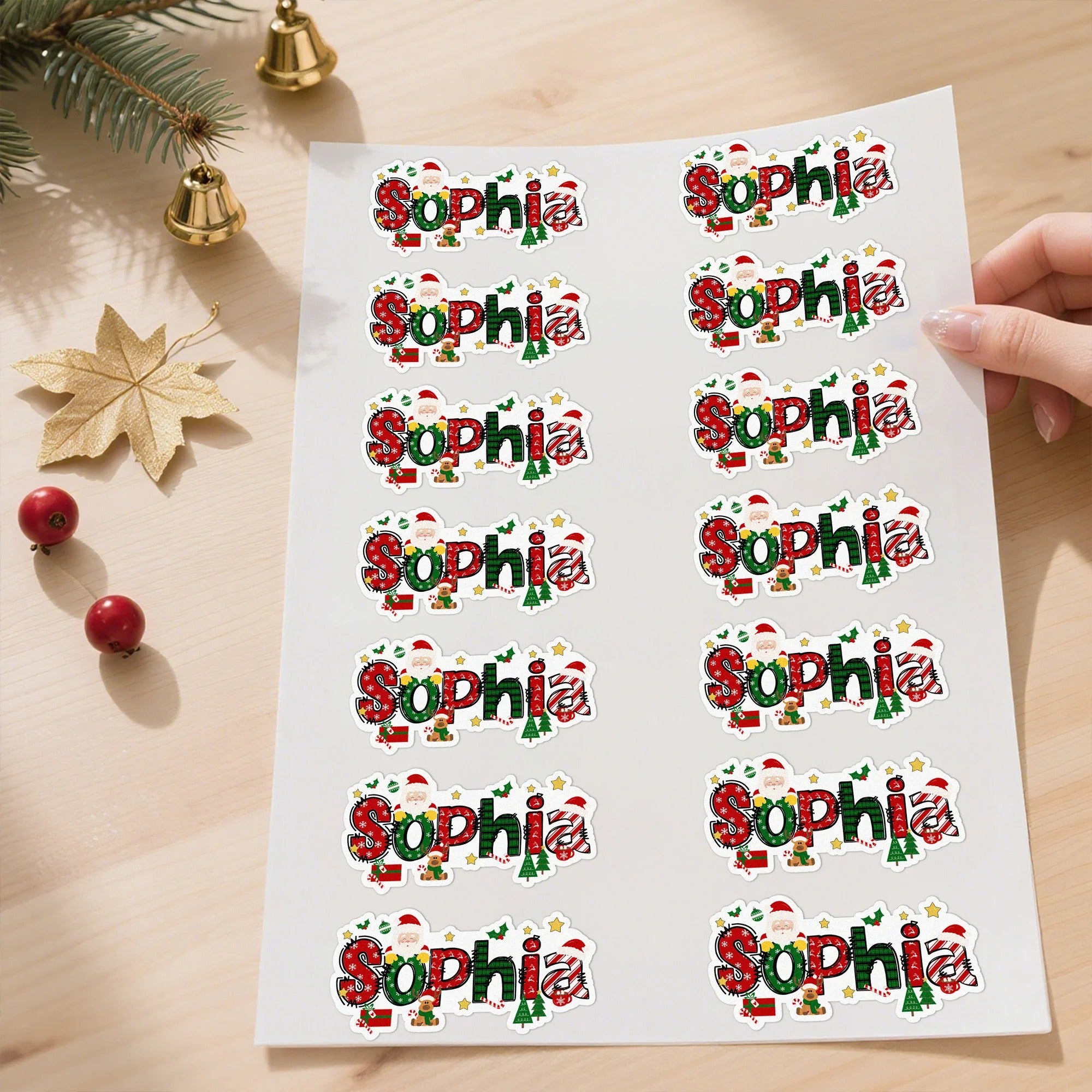 Personalized Waterproof Santa Claus and Elk Design Name Sticker Labels for Christmas Decoration