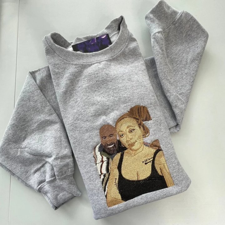 Custom Embroidered Portrait Sweatshirt – Personalized Photo & Roman Numerals