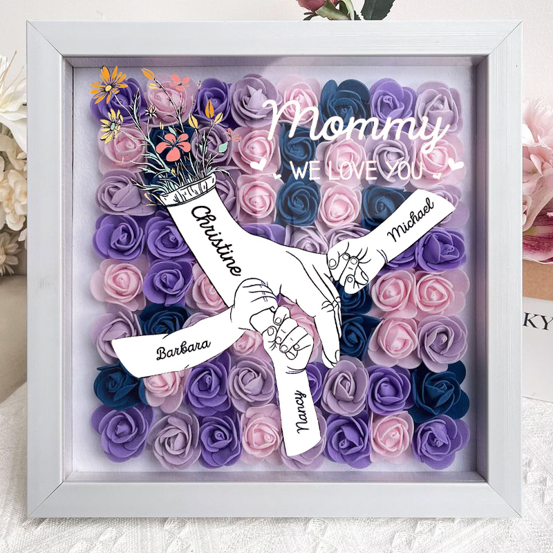We Love You Mommy Hand Holding - Personalized Flower Shadow Box 