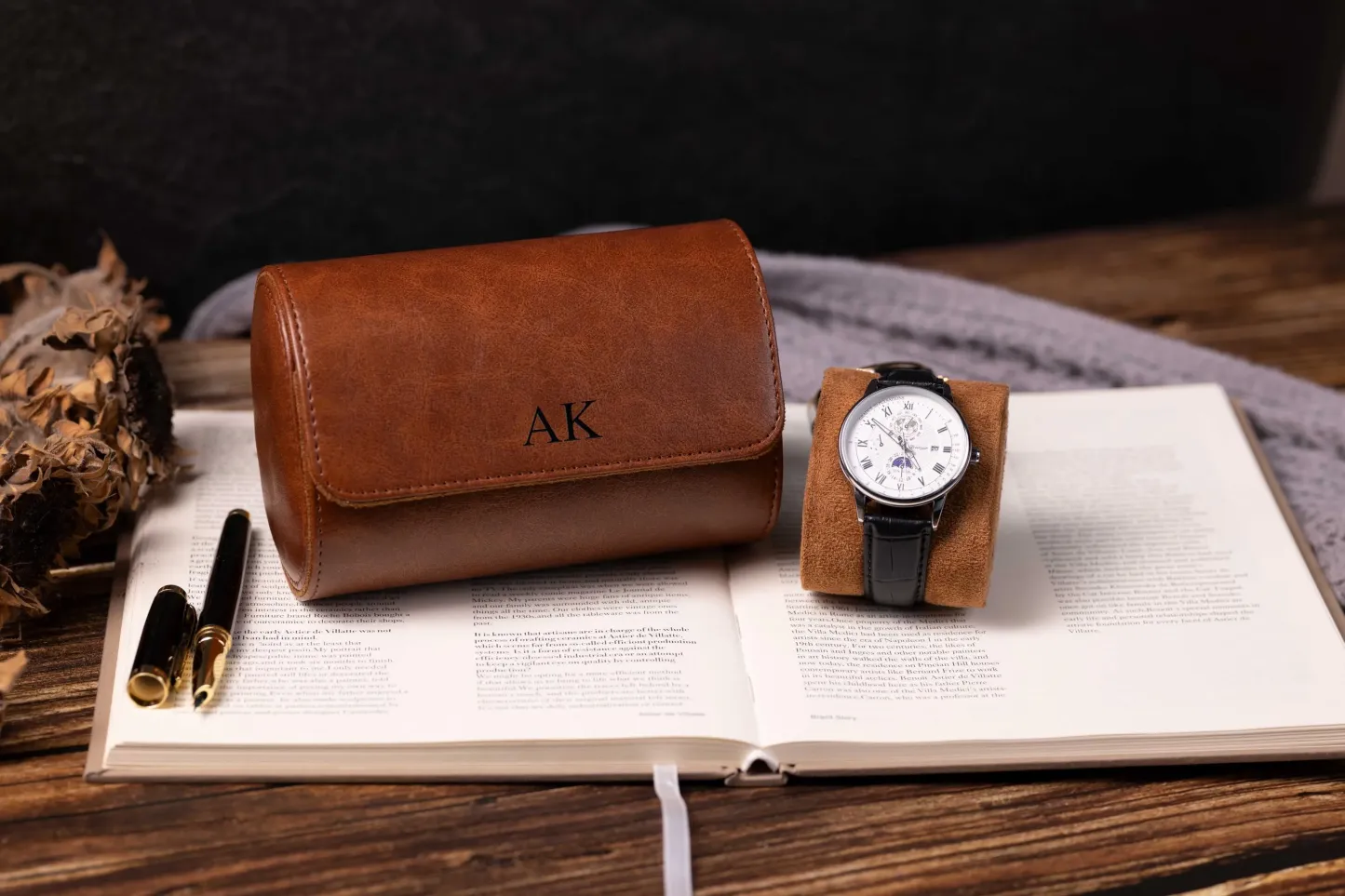 Leather watch travel case for safely carrying watches on the go