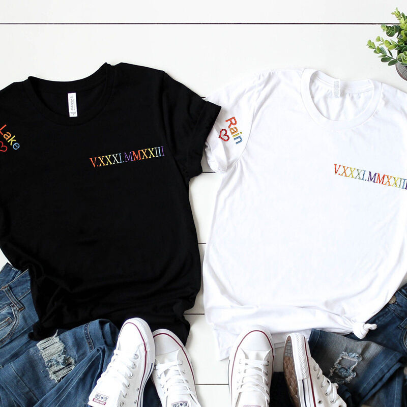 Personalized Hoodie Custom Embroidered Colorful Roman Numeral Date Attractive Gift for Couple's Anniversary-Creatgifts
