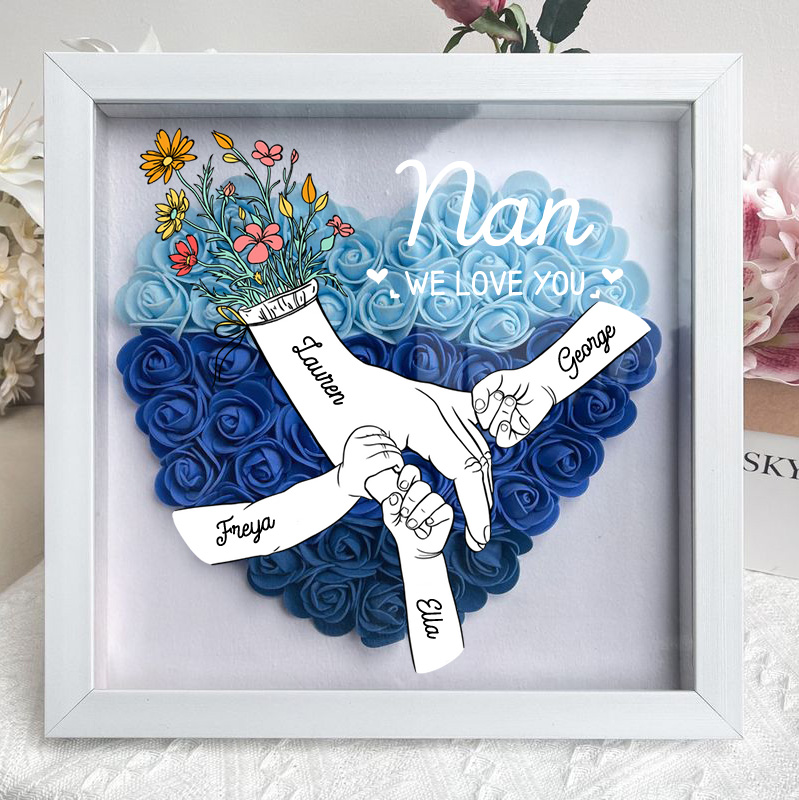 We Love You Mommy Hand Holding - Personalized Flower Shadow Box 