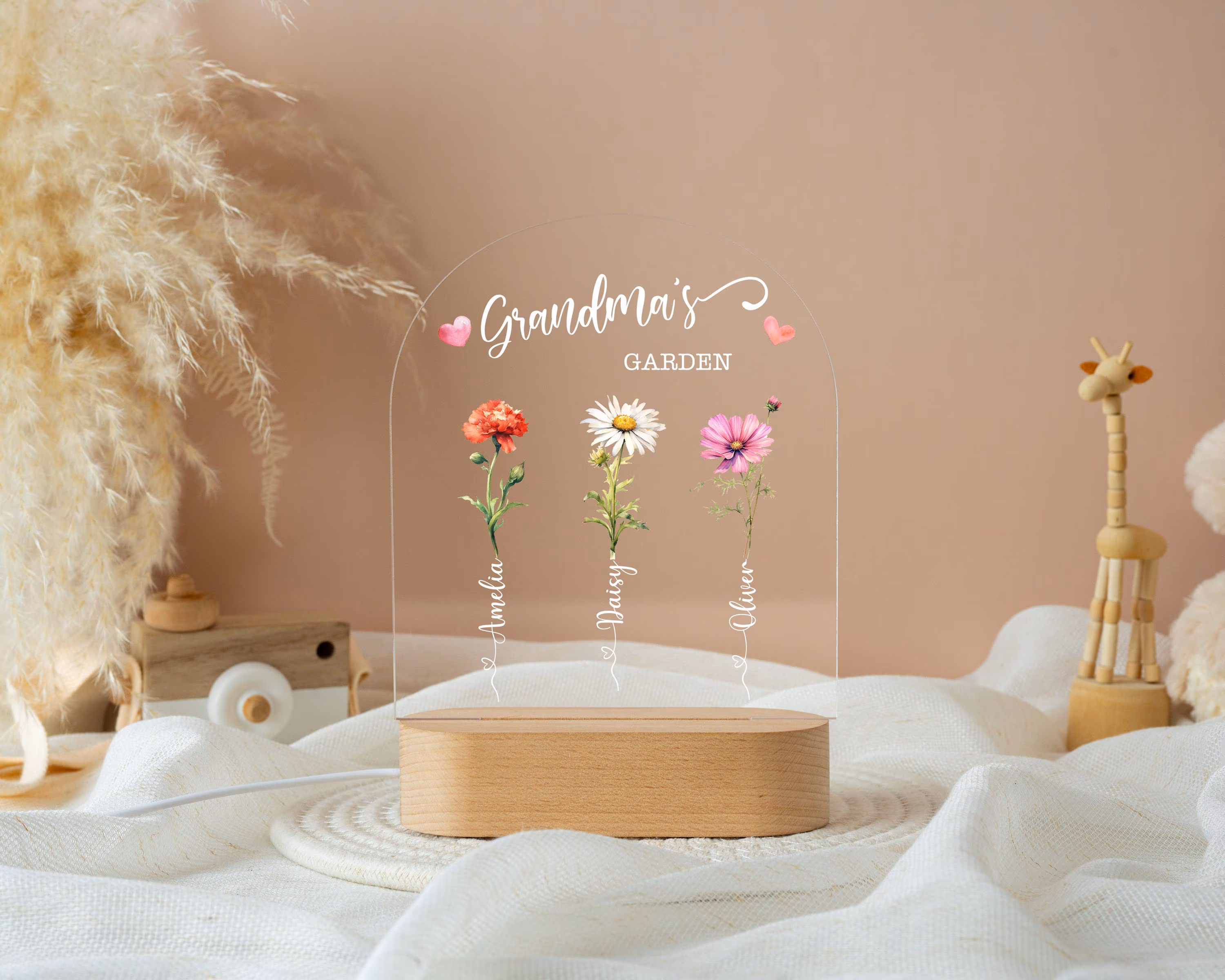 Mother’s Day Personalized Birth Flower Gift Night Light for Mom