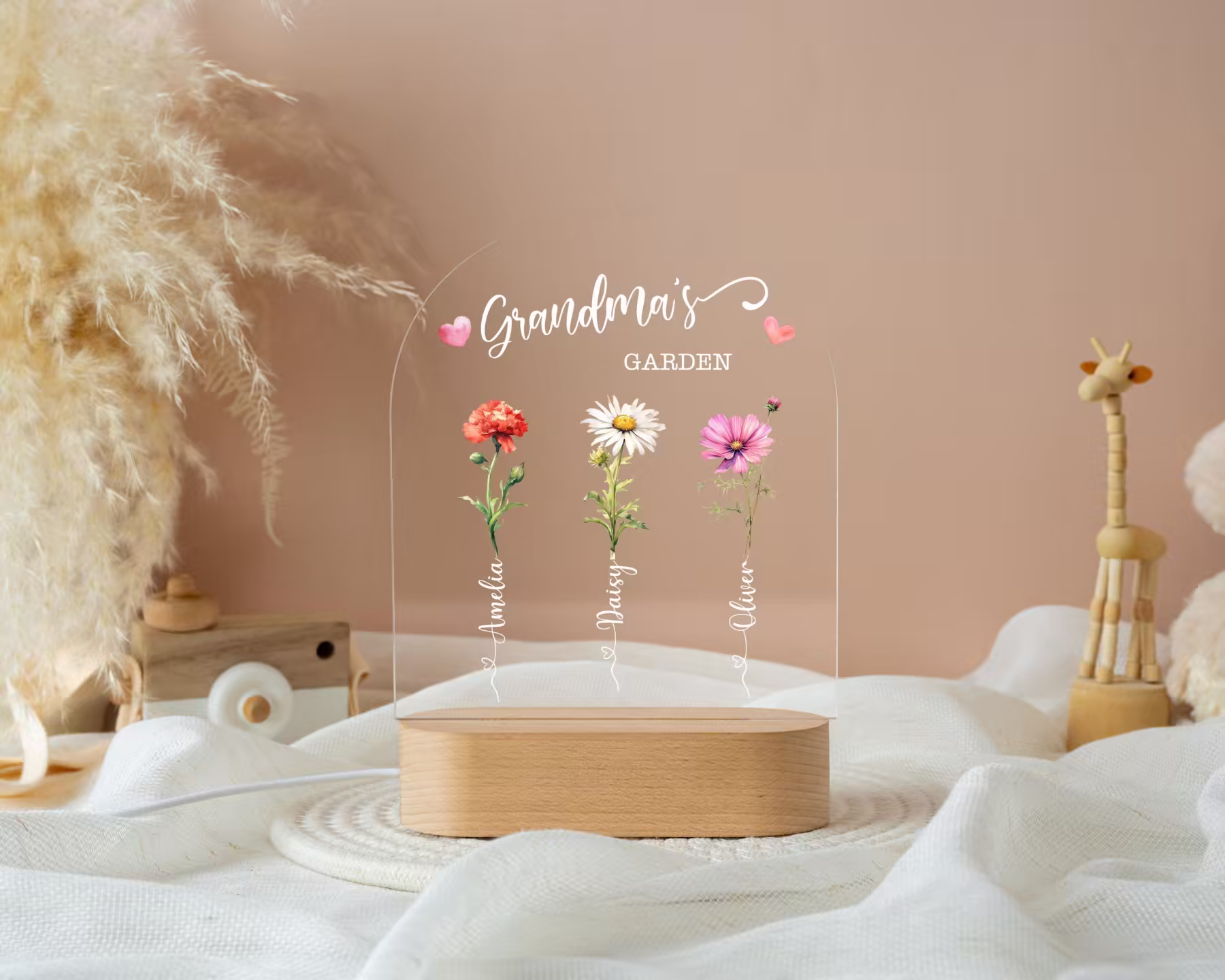 Mother’s Day Personalized Birth Flower Gift Night Light for Mom