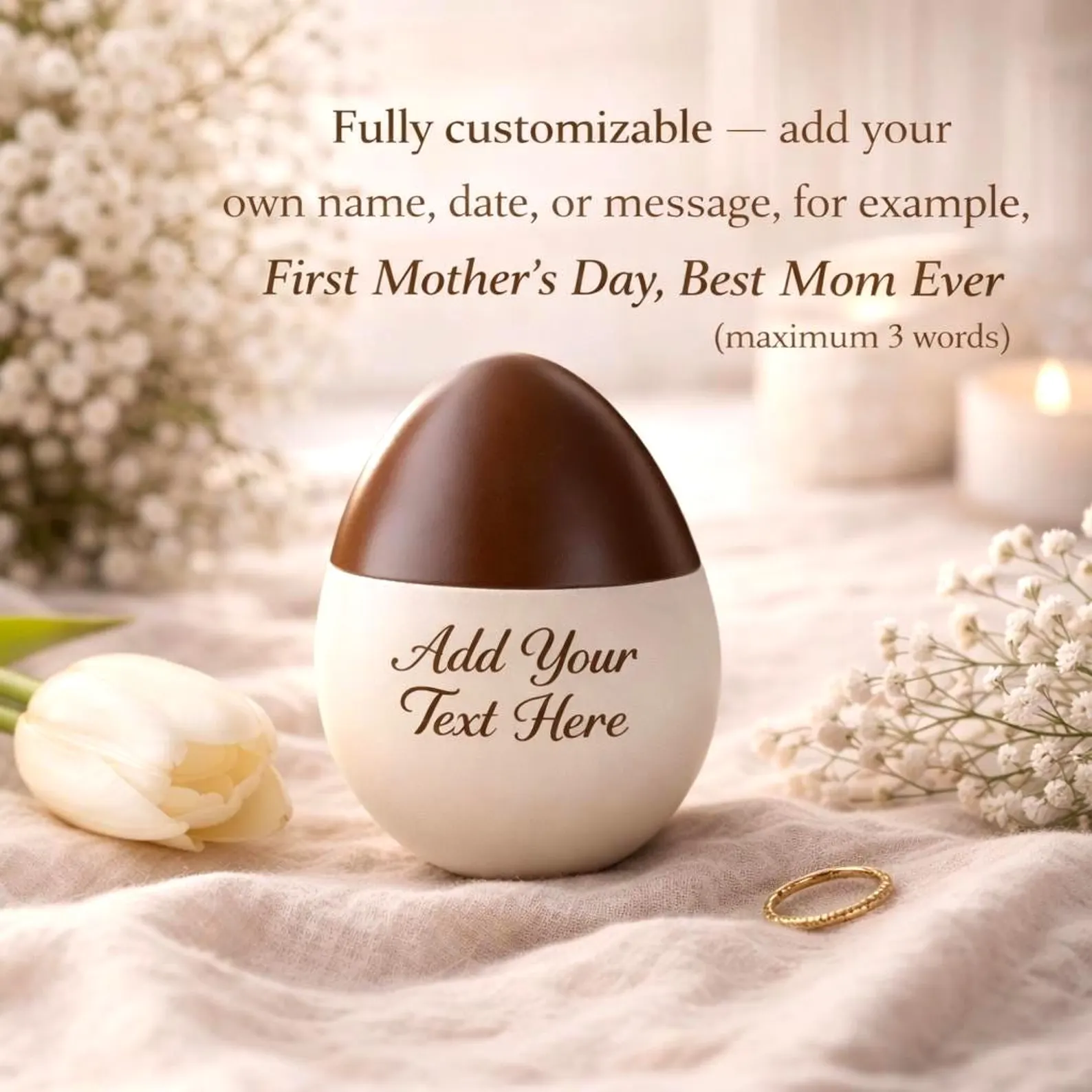 Custom keepsake box design options with personalized text for mom