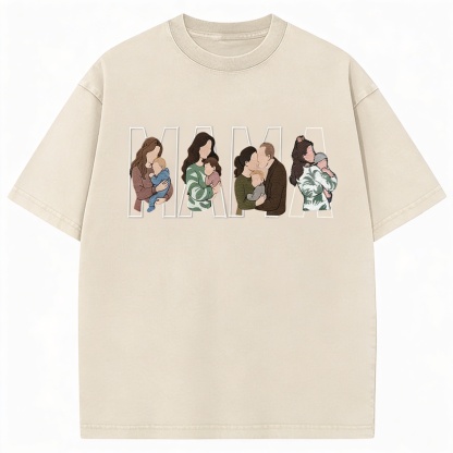 Custom Photo Portrait Embroidered Vintage Washed  T-shirt Sweatshirt Hoodie Gift for Mama Dad Family