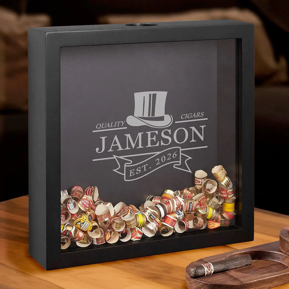Personalized Cigar Shadow Box - Vintage Groomsmen Wedding Cigar Bands Holder Box