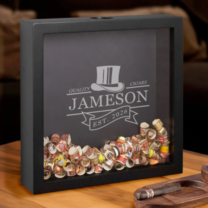 Personalized Cigar Shadow Box - Vintage Groomsmen Wedding Cigar Bands Holder Box