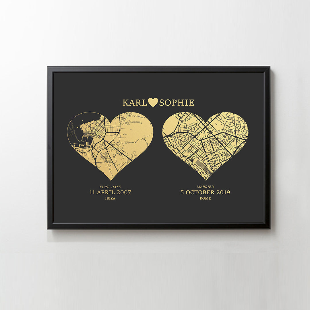 CUSTOM ART / 2 HEART MAPS DESIGN- For Memory Gift