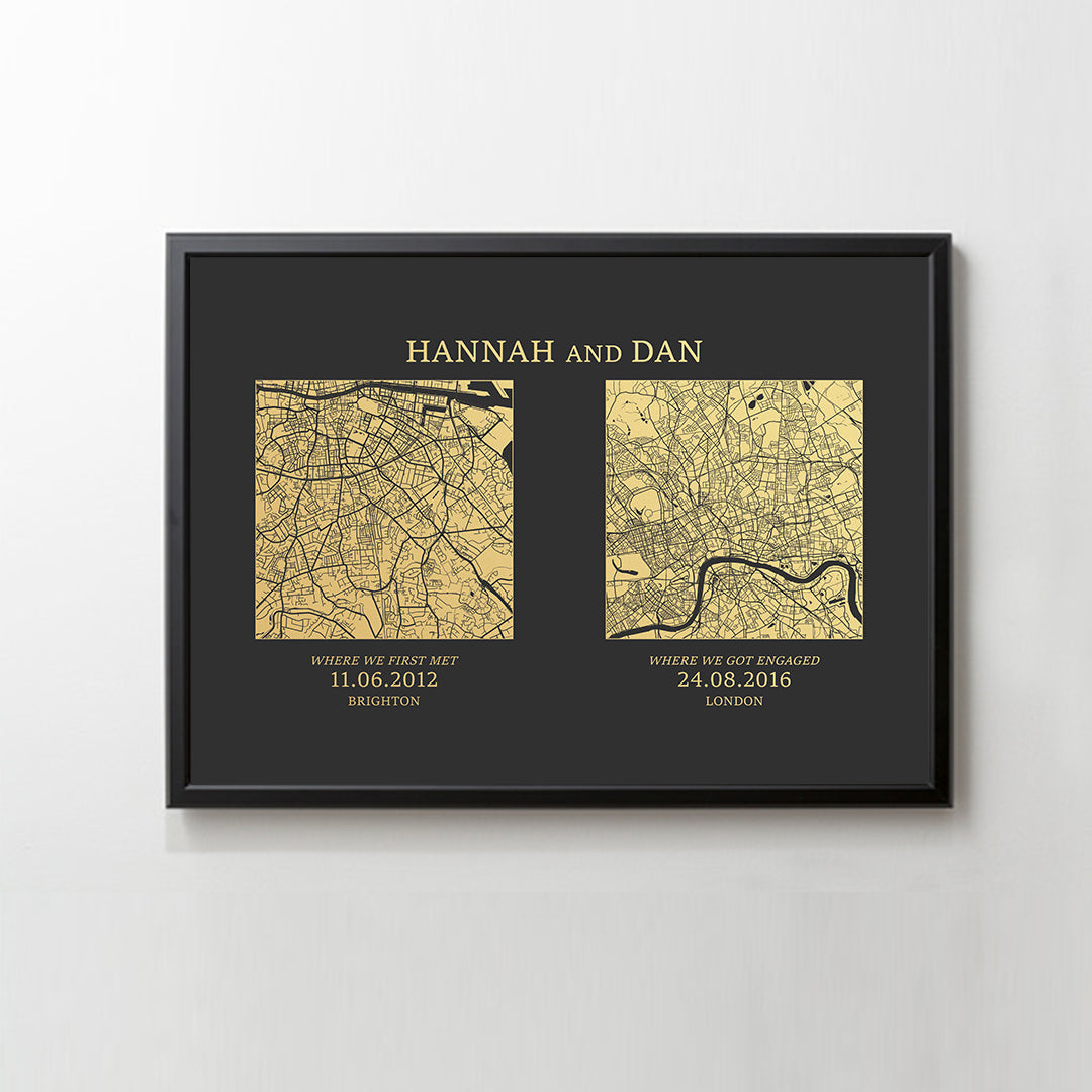 CUSTOM ART / 2 SQUARE MAPS DESIGN- For Memory Gift