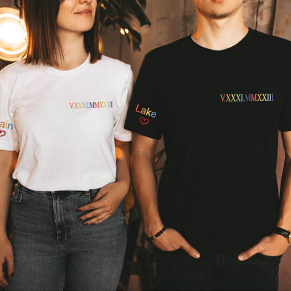Personalized Hoodie Custom Embroidered Colorful Roman Numeral Date Attractive Gift for Couple's Anniversary-Creatgifts