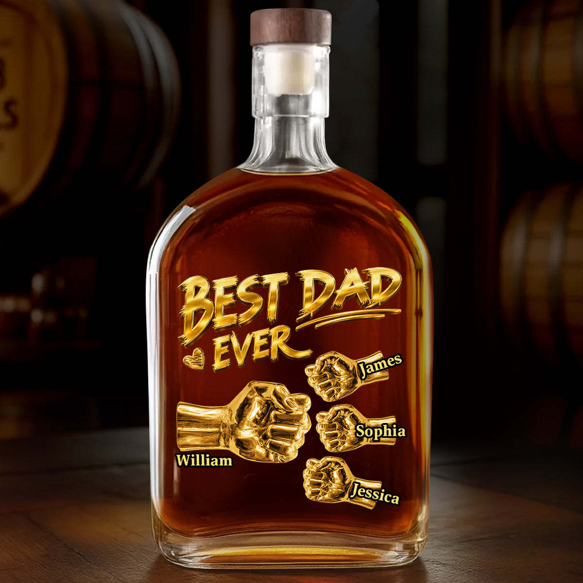 Personalized Dad Whiskey Bottle - Engraved with Kids Names, Perfect Father's Day Surprise