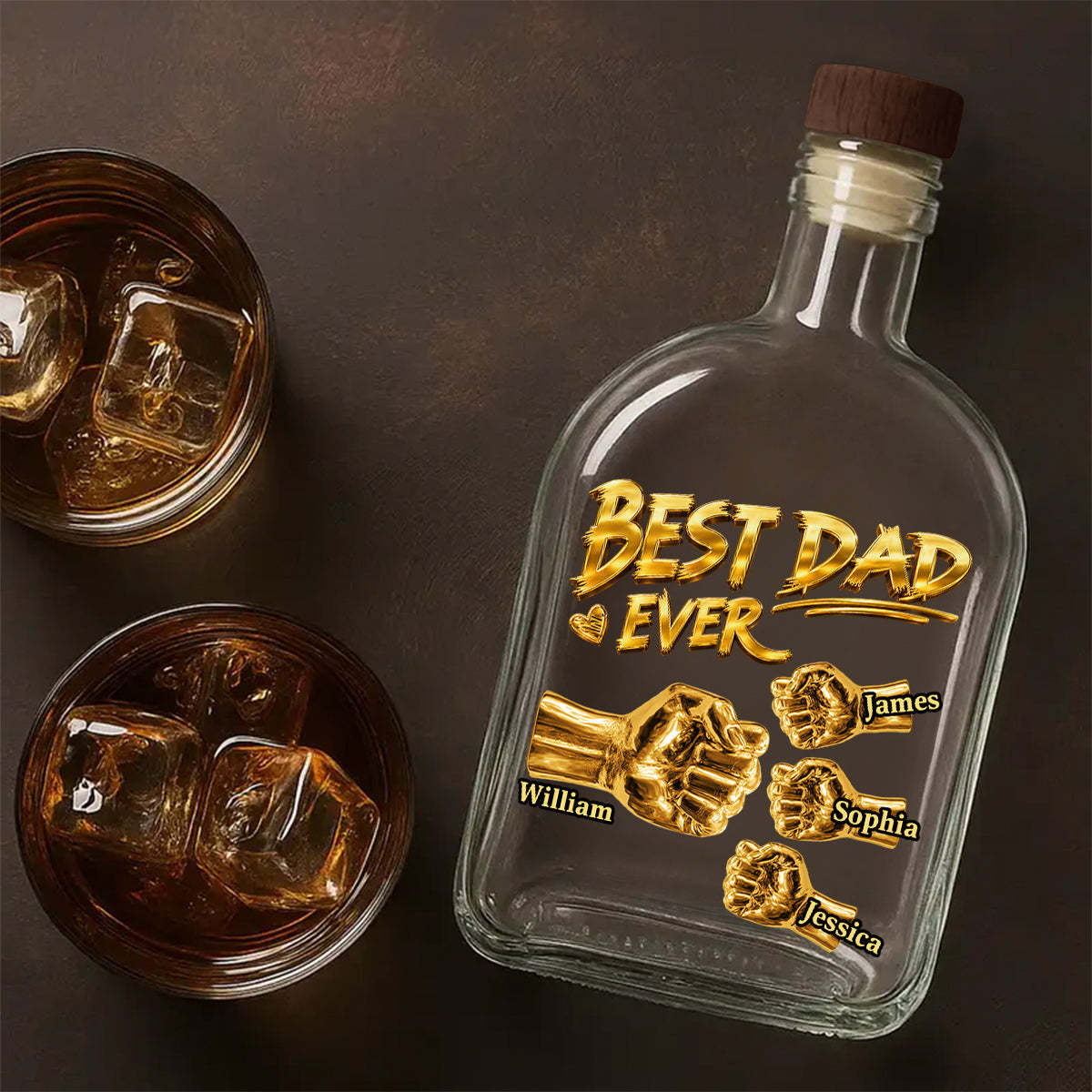 Personalized Dad Whiskey Bottle - Engraved with Kids Names, Perfect Father's Day Surprise
