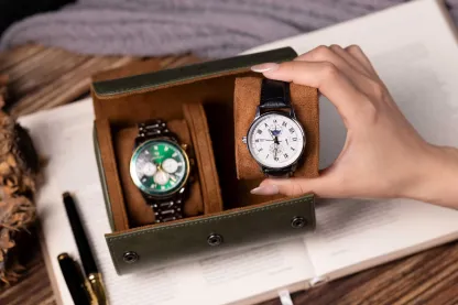 Watch roll with soft suede interior protecting watches from scratches