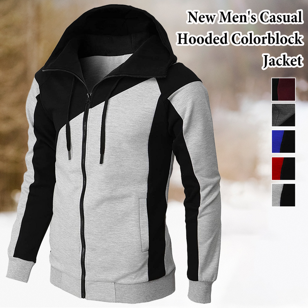 Alberchris™ New Autumn Men's Casual Color Blocking Zipper Hooded Jacket
