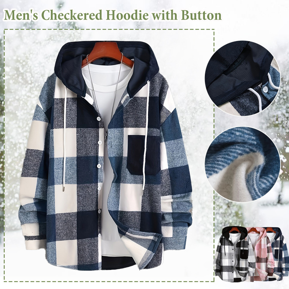 Alberchris™ Men's Autumn and Winter New Hooded Plaid Jacket Long Sleeve Thickened Shirt Top