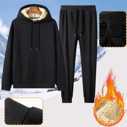Alberchris™ New winter velvet and thickened men's hooded sweatshirt trousers sports suit