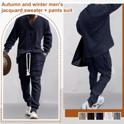 Alberchris™ Autumn and winter men's casual versatile jacquard sweater two-piece suit