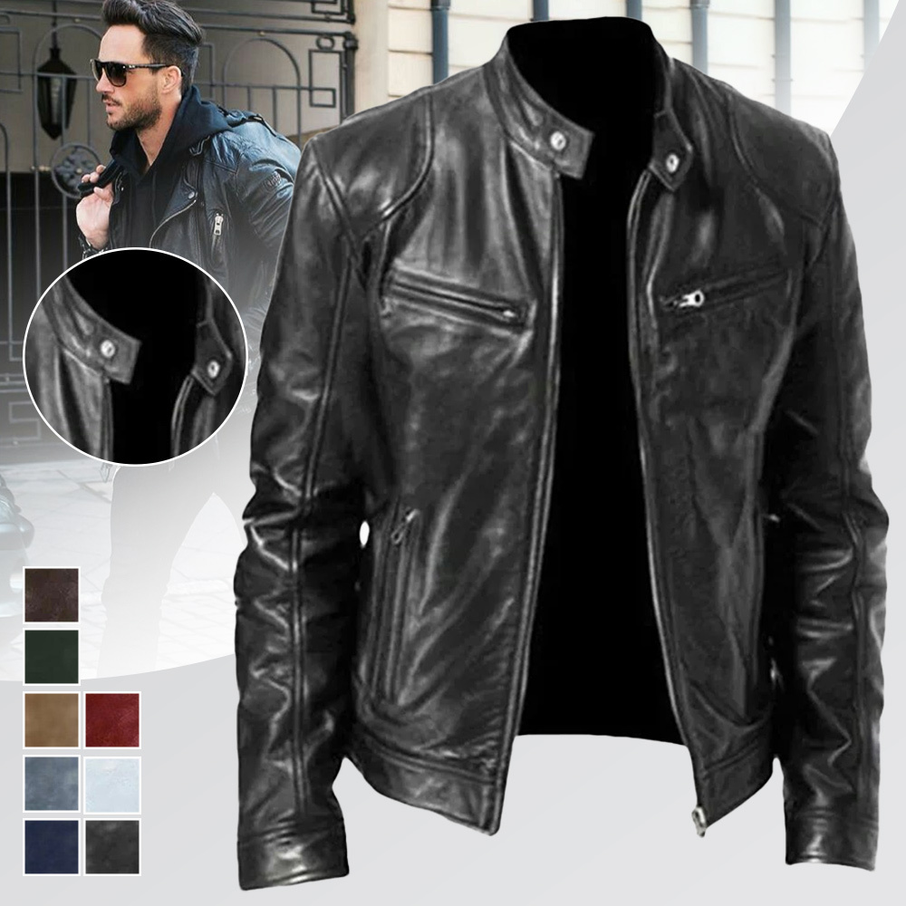 Alberchris™ New Men's Business Stand-up Collar Zipper Leather Jacket