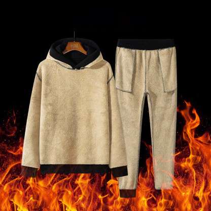 Alberchris™ New winter velvet and thickened men's hooded sweatshirt trousers sports suit