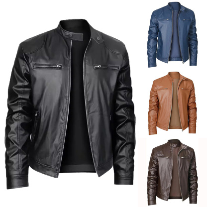 Alberchris™ New Men's Stand-up Collar Zipper Leather Jacket