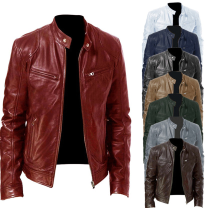 Alberchris™ New Men's Business Stand-up Collar Zipper Leather Jacket