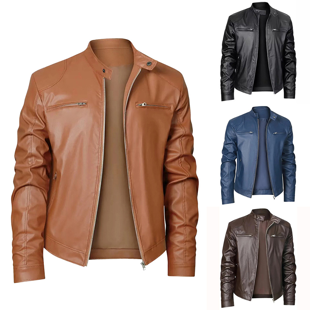 Alberchris™ New Men's Stand-up Collar Zipper Leather Jacket