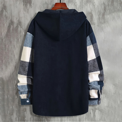 Alberchris™ Men's Autumn and Winter New Hooded Plaid Jacket Long Sleeve Thickened Shirt Top