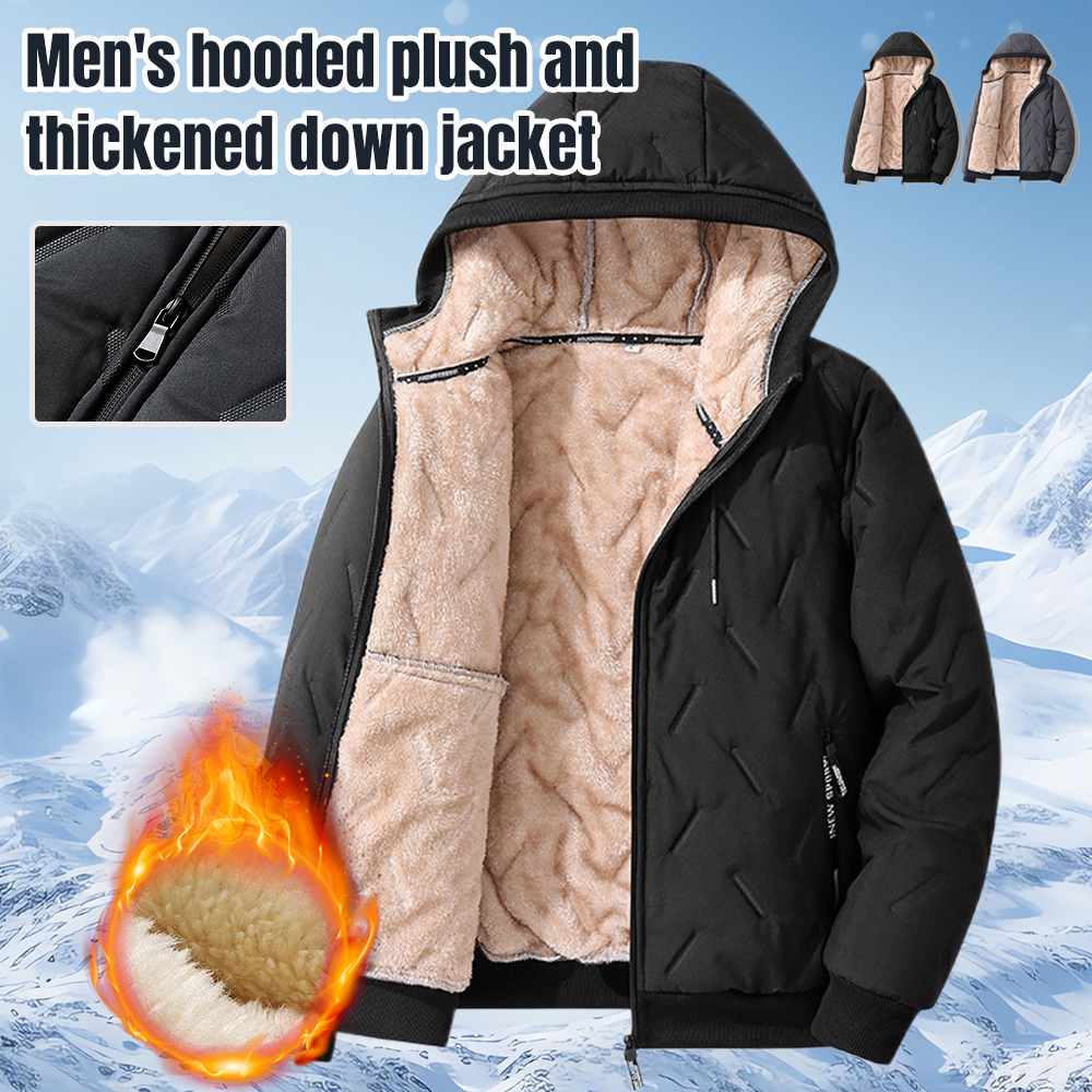 Alberchris™ New winter men's comfortable large size velvet thickened hooded jacket warm stand-up collar cotton coat