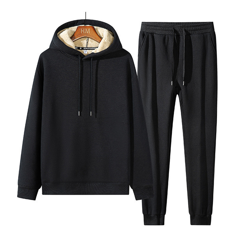 New winter velvet and thickened men's hooded sweatshirt trousers sports suit
