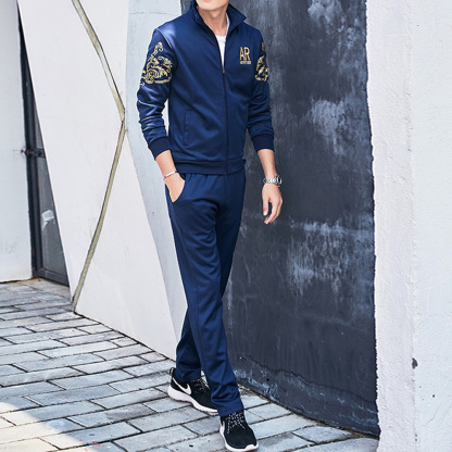 Alberchris™ New men's casual stand-up collar baseball jacket long-sleeved trousers suit for spring and autumn