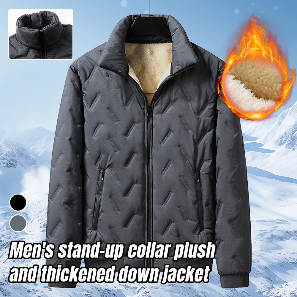 Alberchris™ New winter men's comfortable large size velvet thickened hooded jacket warm stand-up collar cotton coat