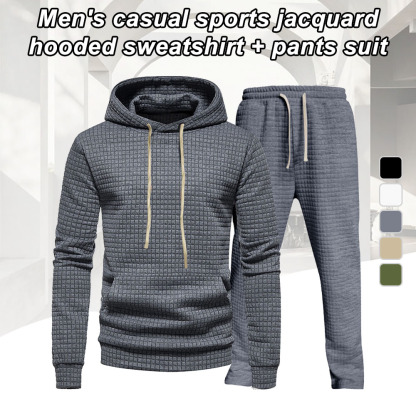 Alberchris™ Men's casual small checkered jacquard hooded sweatshirt and pants set