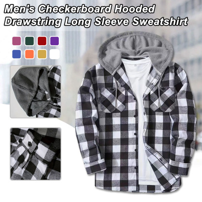 Alberchris™ Men's Brushed Checkerboard Hooded Drawstring Cardigan