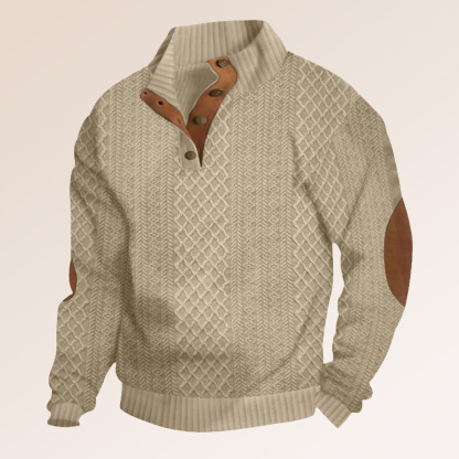 Alberchris™ Men's New Embossed Pattern Stitching Design Henry Neck Long Sleeve Pullover