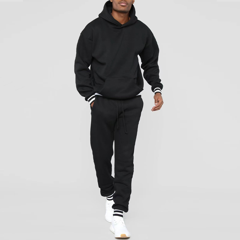 New Men's Colorblock Striped Hooded Sweatshirt and Pants Two-piece Set