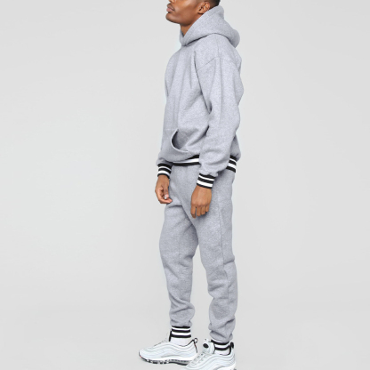 Alberchris™ New Men's Colorblock Striped Hooded Sweatshirt and Pants Two-piece Set