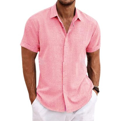 Alberchris™ Men's Loose Solid Color Linen Short Sleeve Shirt