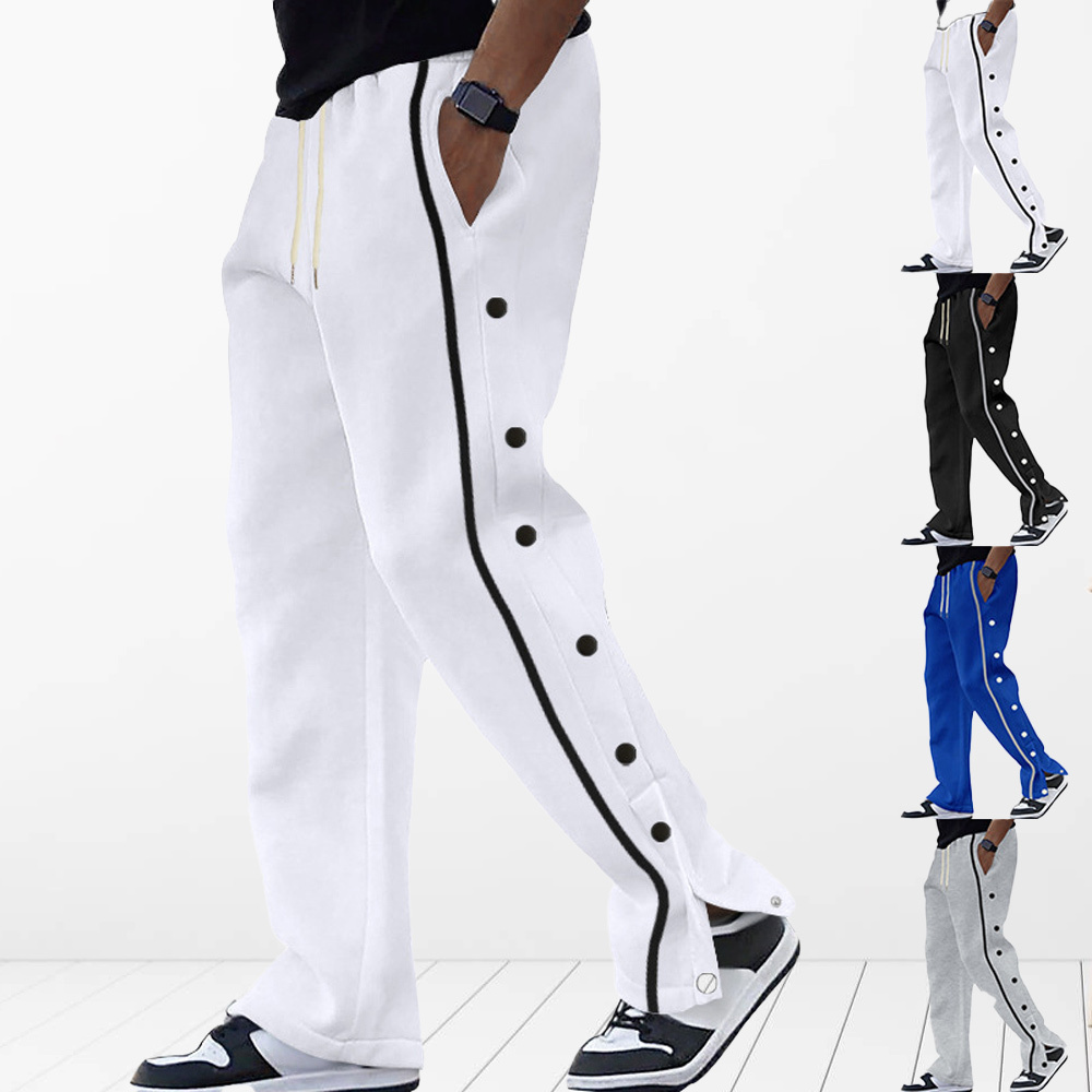 Alberchris™ Men's New Solid Striped Fashion Buttoned Wide Leg Pants Casual Sports Pants