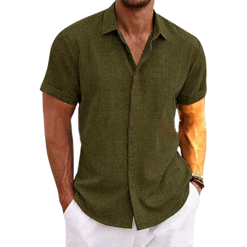 Alberchris™ Men's Loose Solid Color Linen Short Sleeve Shirt
