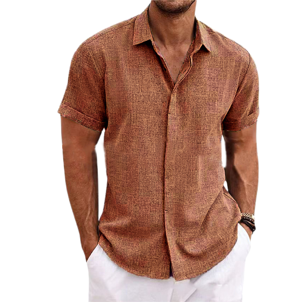 Alberchris™ Men's Loose Solid Color Linen Short Sleeve Shirt