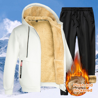 Alberchris™ New autumn and winter men's lambswool thickened warm hooded sweatshirt suit