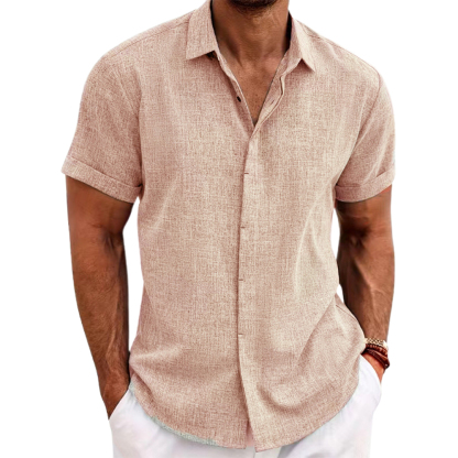 Alberchris™ Men's Loose Solid Color Linen Short Sleeve Shirt
