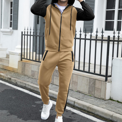 Alberchris™ New autumn and winter men's color matching hooded sweatshirt and trousers sports suit
