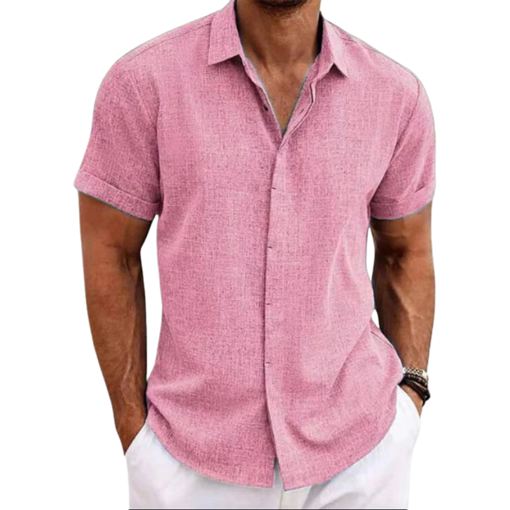 Alberchris™ Men's Loose Solid Color Linen Short Sleeve Shirt