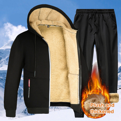 Alberchris™ New autumn and winter men's lambswool thickened warm hooded sweatshirt suit