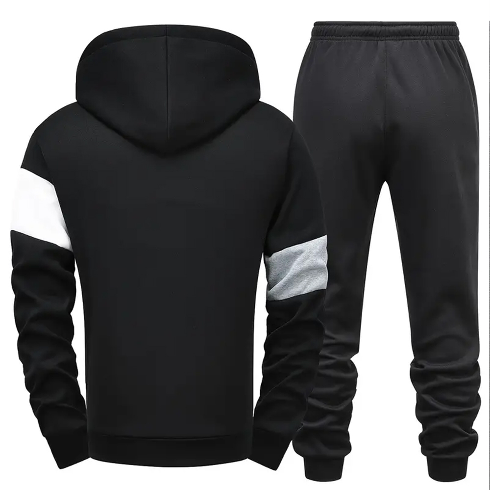 Alberchris™ Men's fleece colorblock casual sports hooded sweatshirt and pants two-piece set