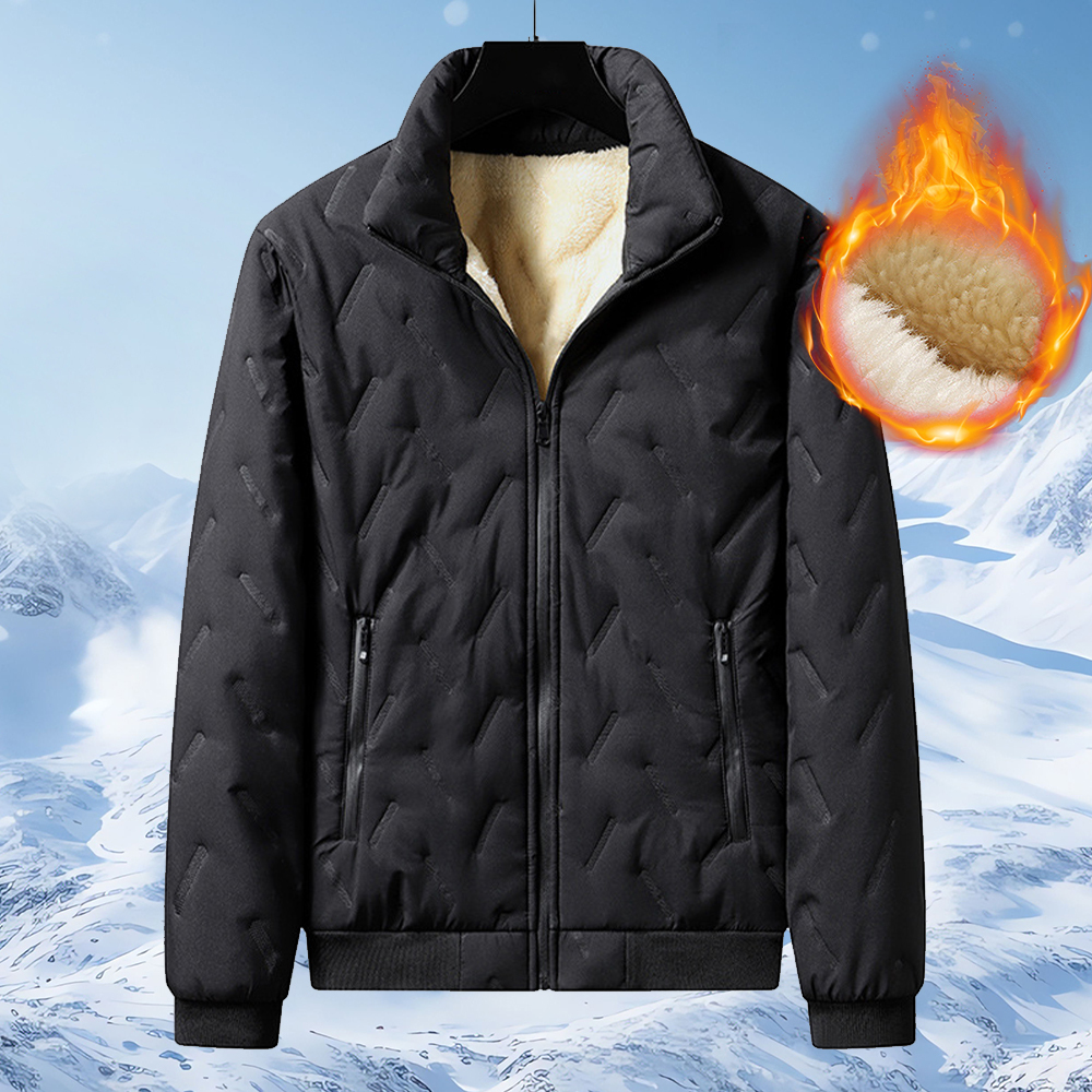 Alberchris™ New winter men's comfortable large size velvet thickened hooded jacket warm stand-up collar cotton coat